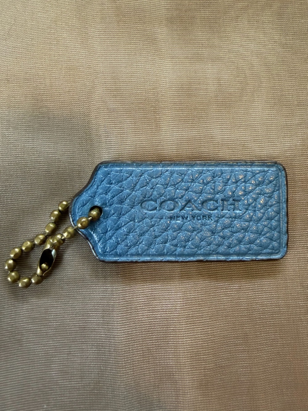 Coach Blue Leather Bag Tag with Brass Ball Chain